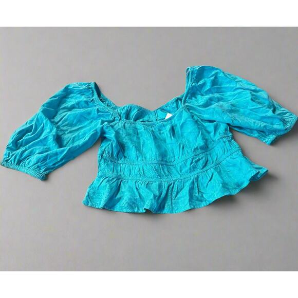 Women's Puff Elbow Sleeve Linen Shirt - A New Day™, New - Blue, Size XL - Picture 2 of 2